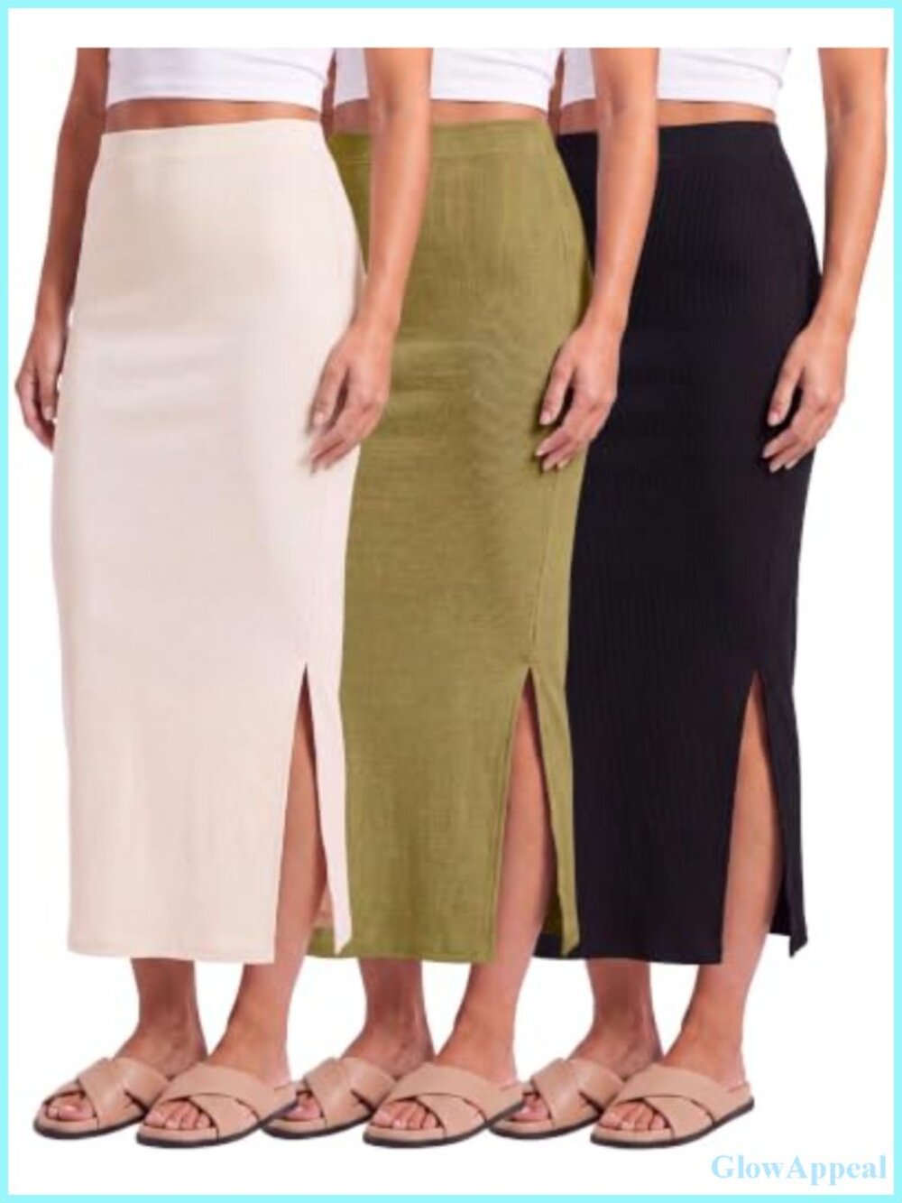 3 Pack Women's Ribbed Maxi Skirts High Waisted Side Slit Pencil Work Casual